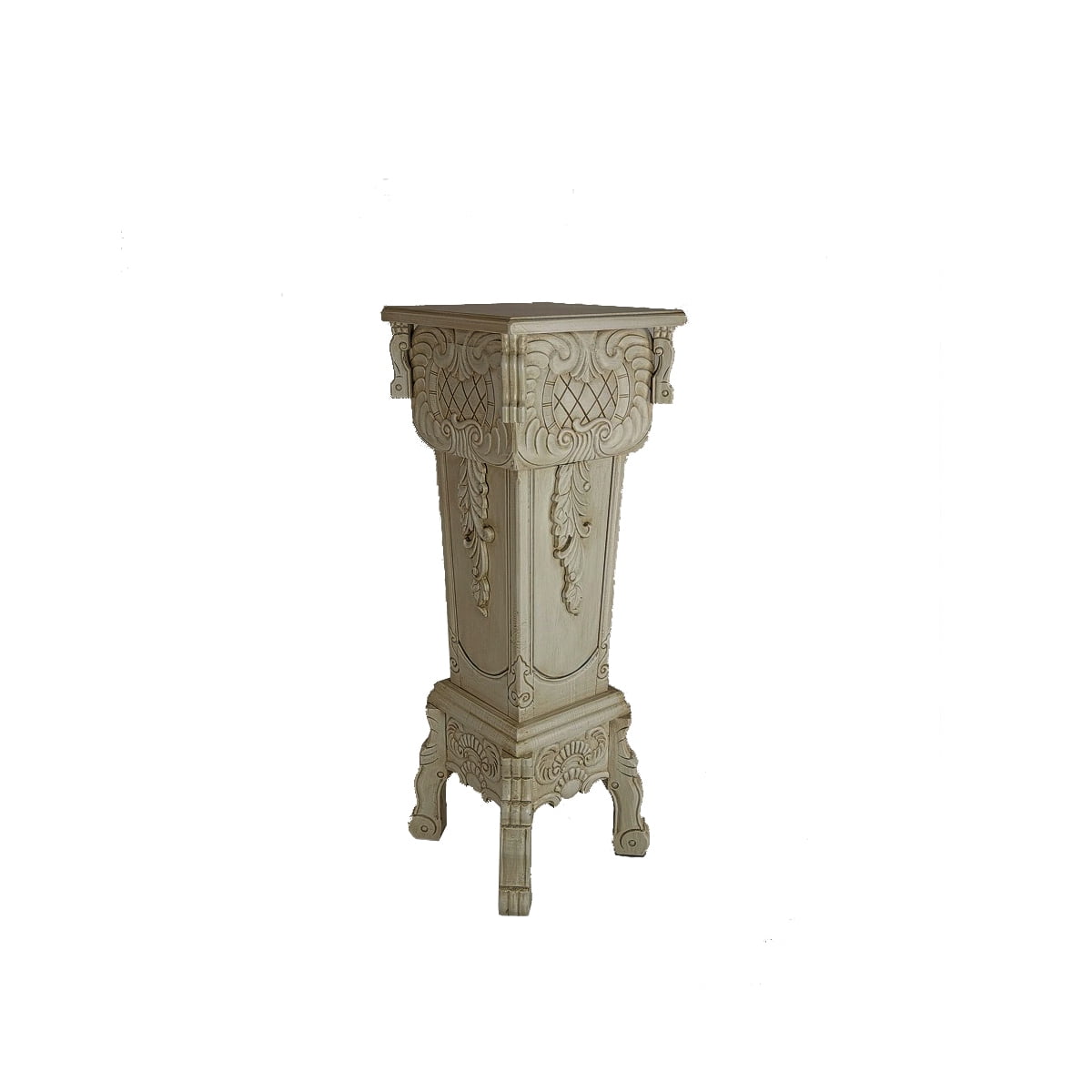 Bm210161 Elegantly Engraved Wooden Frame Pedestal Stand, White
