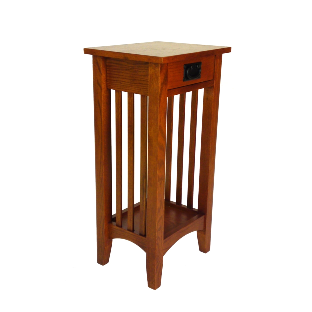 Bm210411 Wooden Pedestal Stand With 1 Drawer & Open Bottom Shelf, Oak Brown