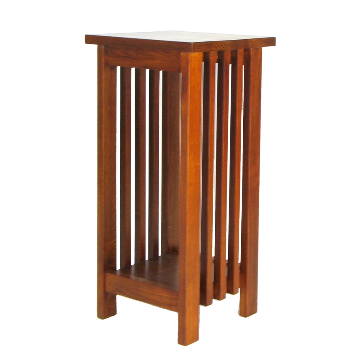 Bm210436 25 In. Wooden Flower Stand With Slatted Sides & Bottom Shelf, Brown