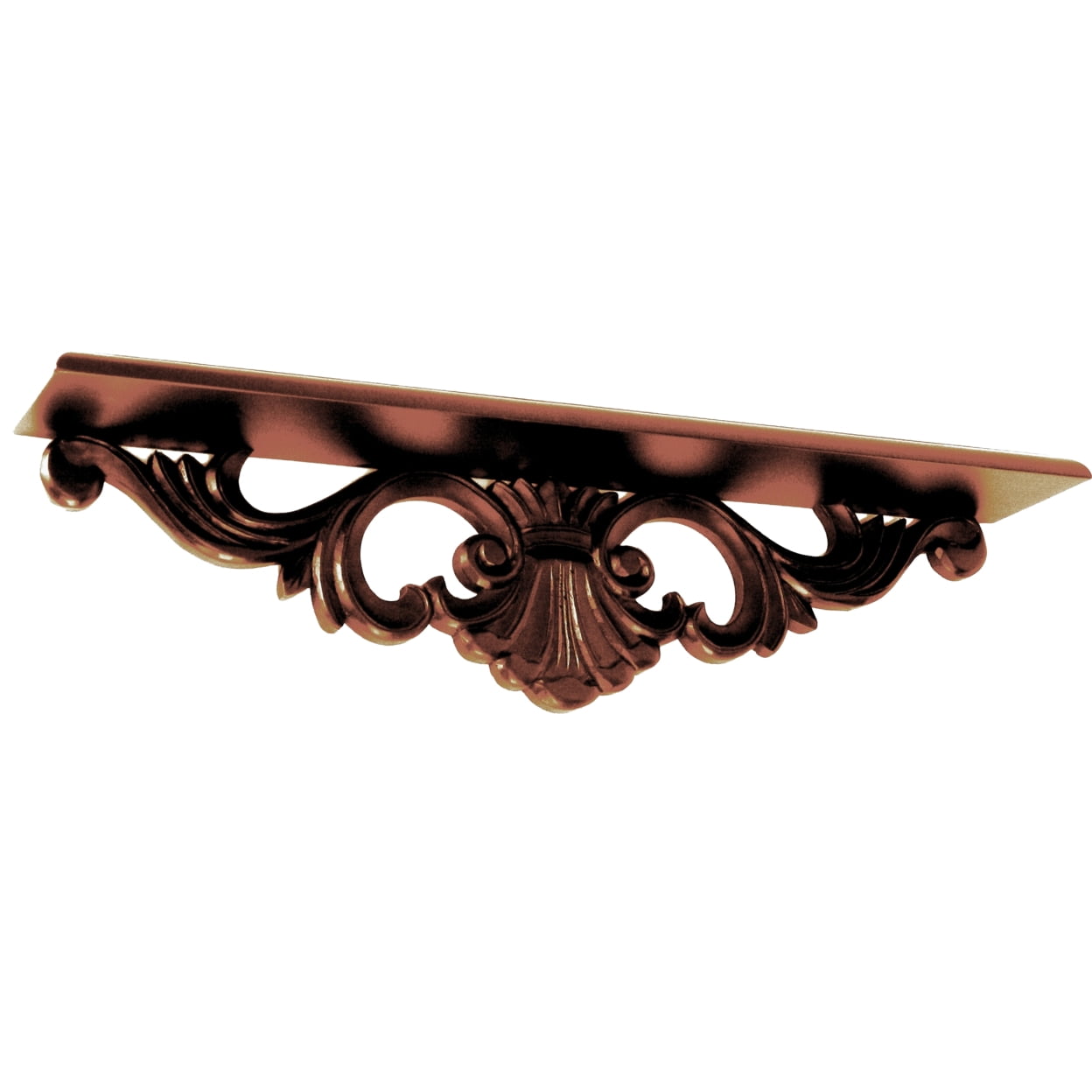 Bm210442 Hand Carved Wooden Wall Shelf With Floral Design Display, Brown