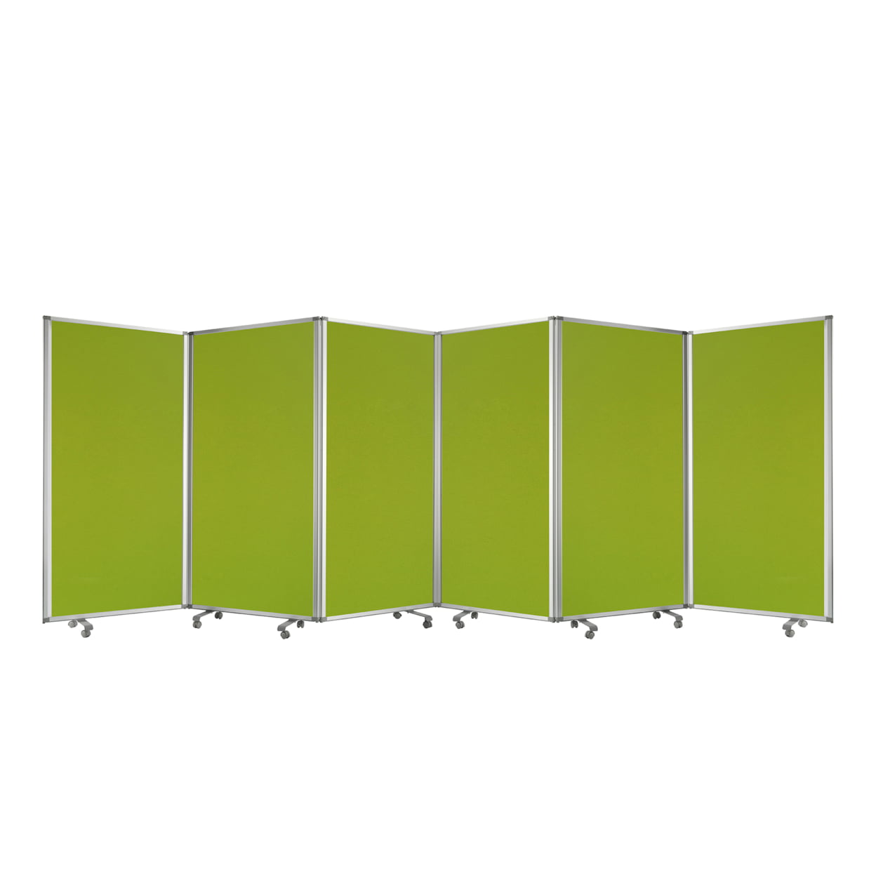 Bm220180 Accordion Style 6 Panel Fabric Upholstered Metal Screen With Casters, Green
