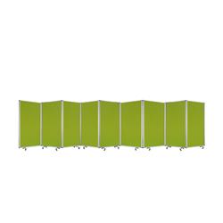 Bm220181 Accordion Style 9 Panel Fabric Upholstered Metal Screen With Casters, Green