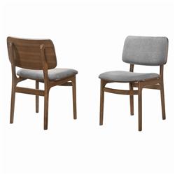 Bm214492 Fabric Upholstered Split Back Wooden Dining Chair, Brown & Gray - Set Of 2