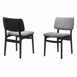 Bm214493 Fabric Upholstered Split Back Wooden Dining Chair, Black & Gray - Set Of 2