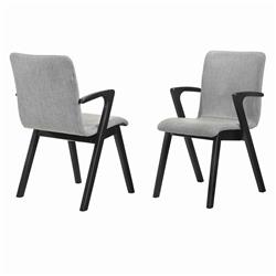 Bm214489 Mid Century Modern Fabric Upholstered Dining Chair, Black & Gray - Set Of 2