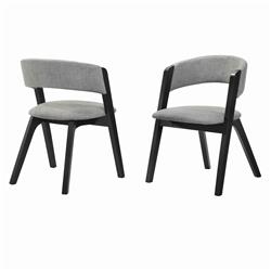 Bm214484 Fabric Upholstered Round Back Wood Dining Chair, Black & Gray - Set Of 2