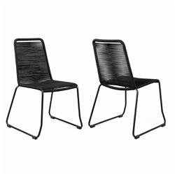 Bm214503 Metal Outdoor Dining Chair With Fishbone Weave, Black - Set Of 2