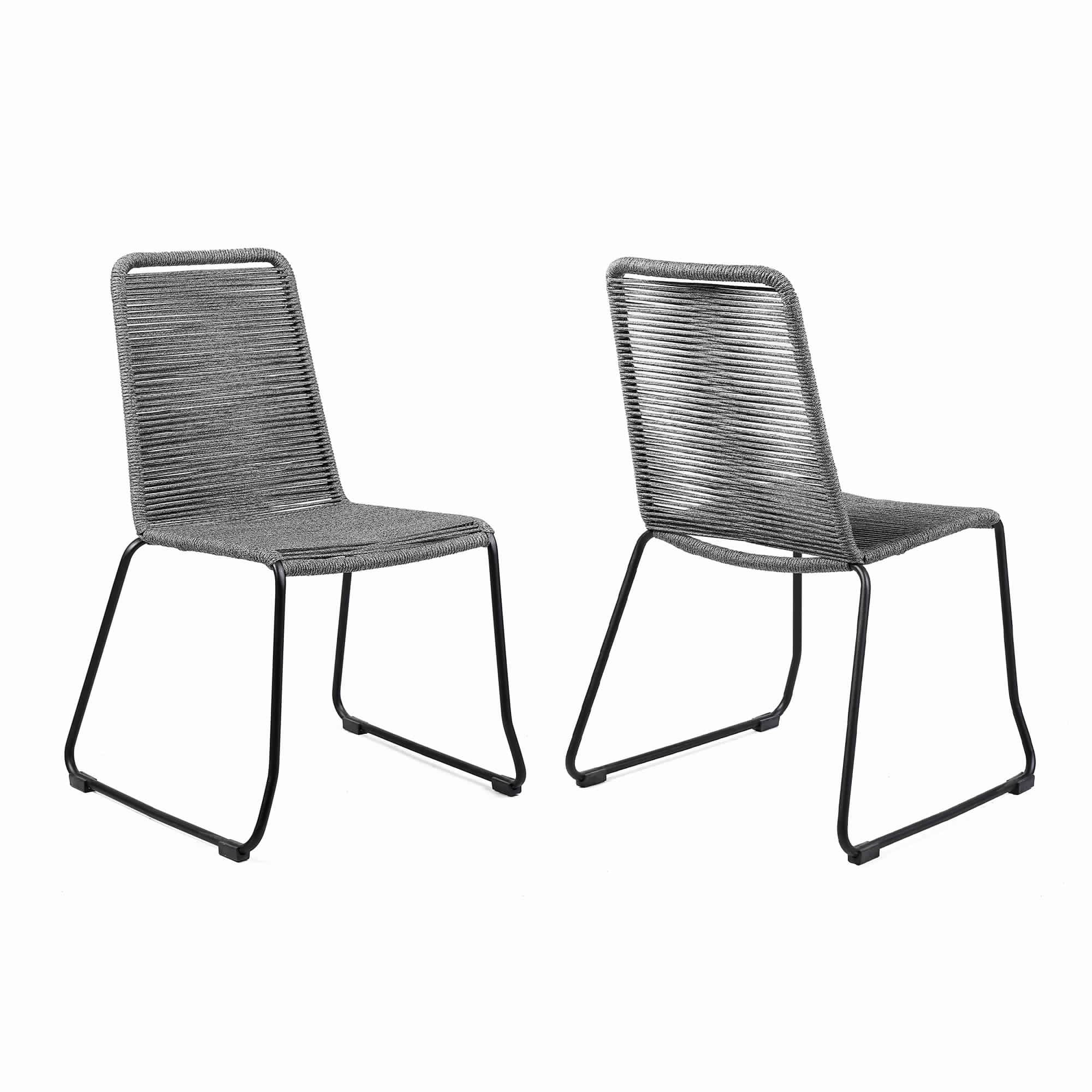 Bm214504 Metal Outdoor Dining Chair With Fishbone Weave, Gray & Black - Set Of 2