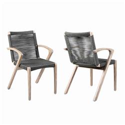 Bm214496 Wooden Outdoor Dining Chairs With Woven Seat & Back, Black - Set Of 2