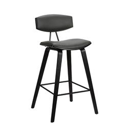 Bm214640 Bar Height Wooden Bar Stool With Curved Leatherette Seat, Black & Gray