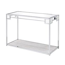 Bm226901 Mirror Top Metal Console Table With Wooden Open Bottom Shelf, Silver