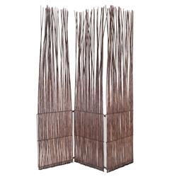Bm228615 3 Panel Willow Panel Screen With Metal Hinges, Natural Brown