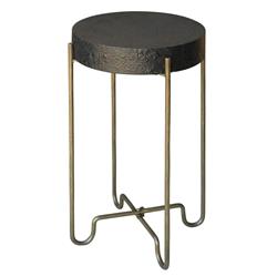 Bm230188 Round Top Side Table With Collapsible Metal Base, Black & Brass