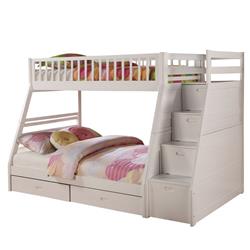 Bm229199 2 Drawer Wooden Bunk Bed With Storage Staircase, White - Twin Over Full Size