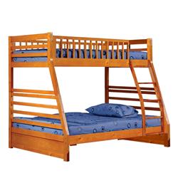 Bm229600 Wooden Twin Over Full Bunk Bed With 2 Drawers & Casters, Oak Brown