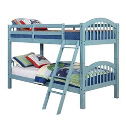 Bm229211 Arch Design Twin Over Twin Bed With Slatted Headboard, Blue - Wooden