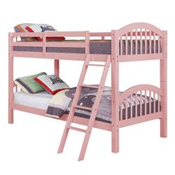Bm229213 Arch Design Wooden Twin Over Twin Bed With Slatted Headboard, Pink