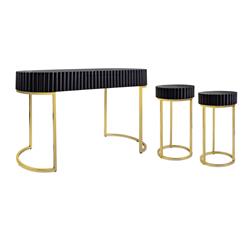 Bm230814 3 Piece Wooden Scalloped Edge Occasional Table Set, Black & Gold
