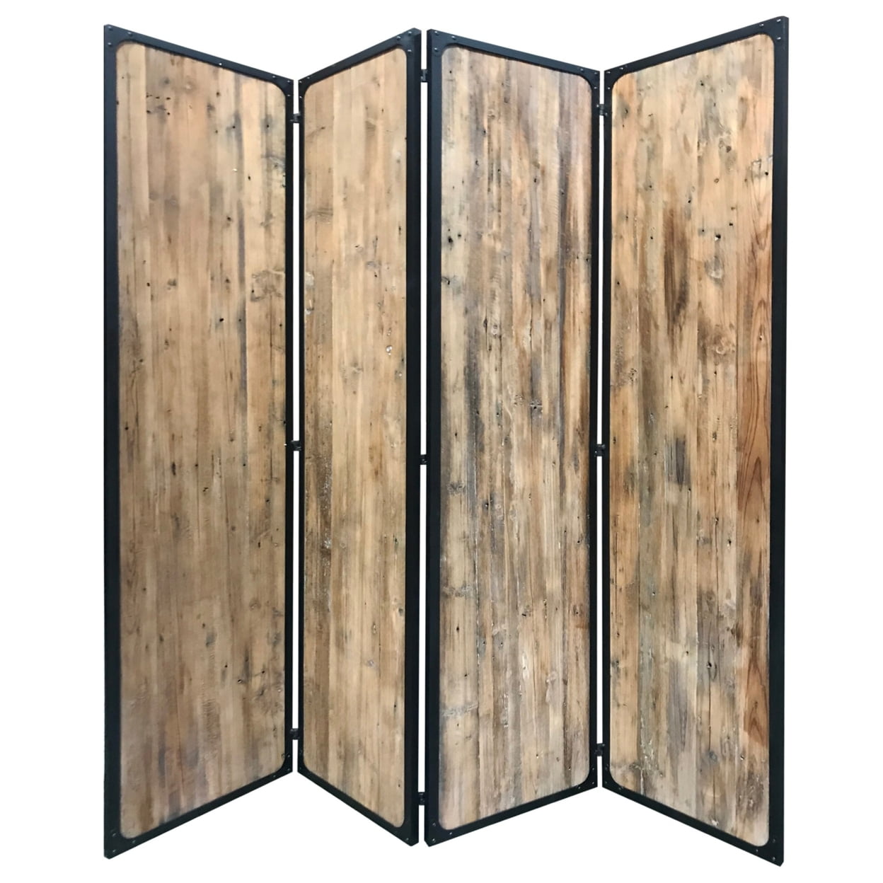 Bm231307 84 In. 4 Panel Metal Frame Room Divider, Black & Brown