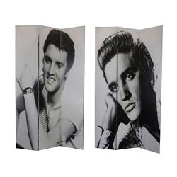 Bm215093 Wooden 3 Panel Room Divider With Elvis Presley Print, Black & White