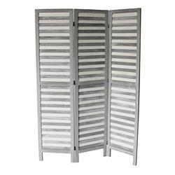 Bm231630 Traditional 3 Panel Room Divider With Slat Panelling, Grey