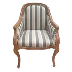 Upt-230862 Striped Fabric Arm Wooden Frame Side Sofa Chair, Gray & White