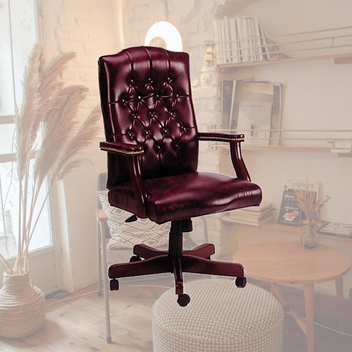 Picture of Boss High Back Button Tufted Executive Mahogany Wood Finish Chair - B905 - Black Caresoft Vinyl