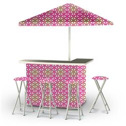 Stargazer Portable Bar & 6 Ft. Square Market Umbrella, Gold, Pink & White