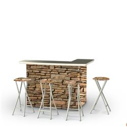Rock Wall Portable Bar & Matching Bar Stools, Brown