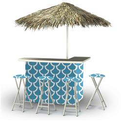 2003w2104-obp Fun With Fins Palapa Portable Bar & 6 Ft. Square Palapa Umbrella, Ocean Blue