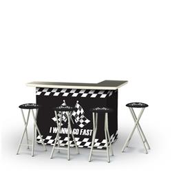 I Wanna Go Fast Portable Bar & Matching Bar Stools, Black & White