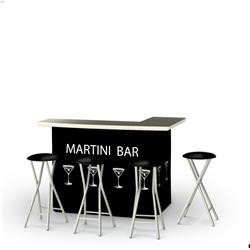 Martini Bar Portable Bar & Matching Bar Stools, Black