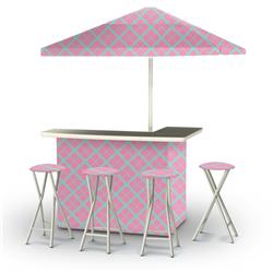 2003w2113-tp Caddy Plaid Portable Bar With 6 Ft. Square Market Umbrella, Teal & Pink