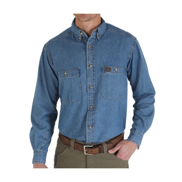 UPC 051071897266 product image for 80116017 Denim Tall Long-Sleeve Work Shirt for Men - Medium Blue - Large | upcitemdb.com