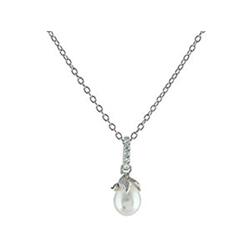 Rhodium Plated Sterling Silver Freshwater Rice Pearl Flower Bulb Earrings & Necklace Set