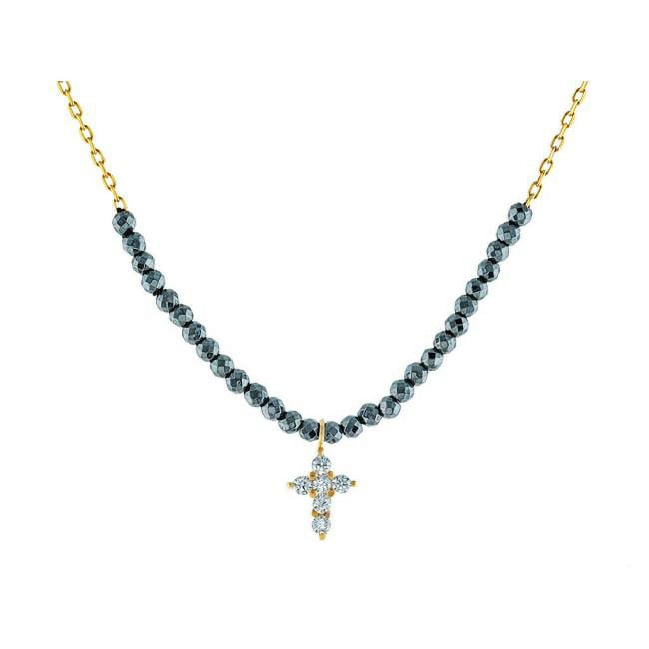 16 To 18 In. Hematite Cross Necklace In Sterling Silver