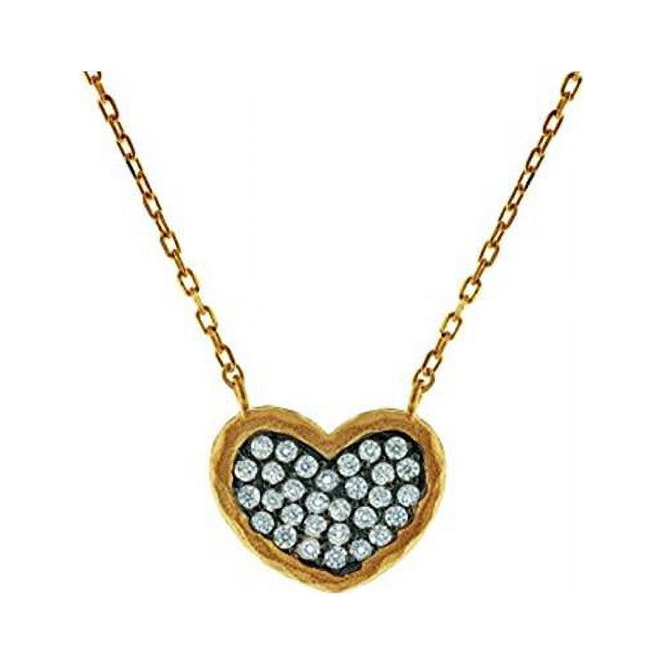 15 In. Plus 2 In. Extension Silver Gold Plated Hearth Cubic Zirconia Rhodium Pendant 14 Mm Hammered Look Necklace, Black