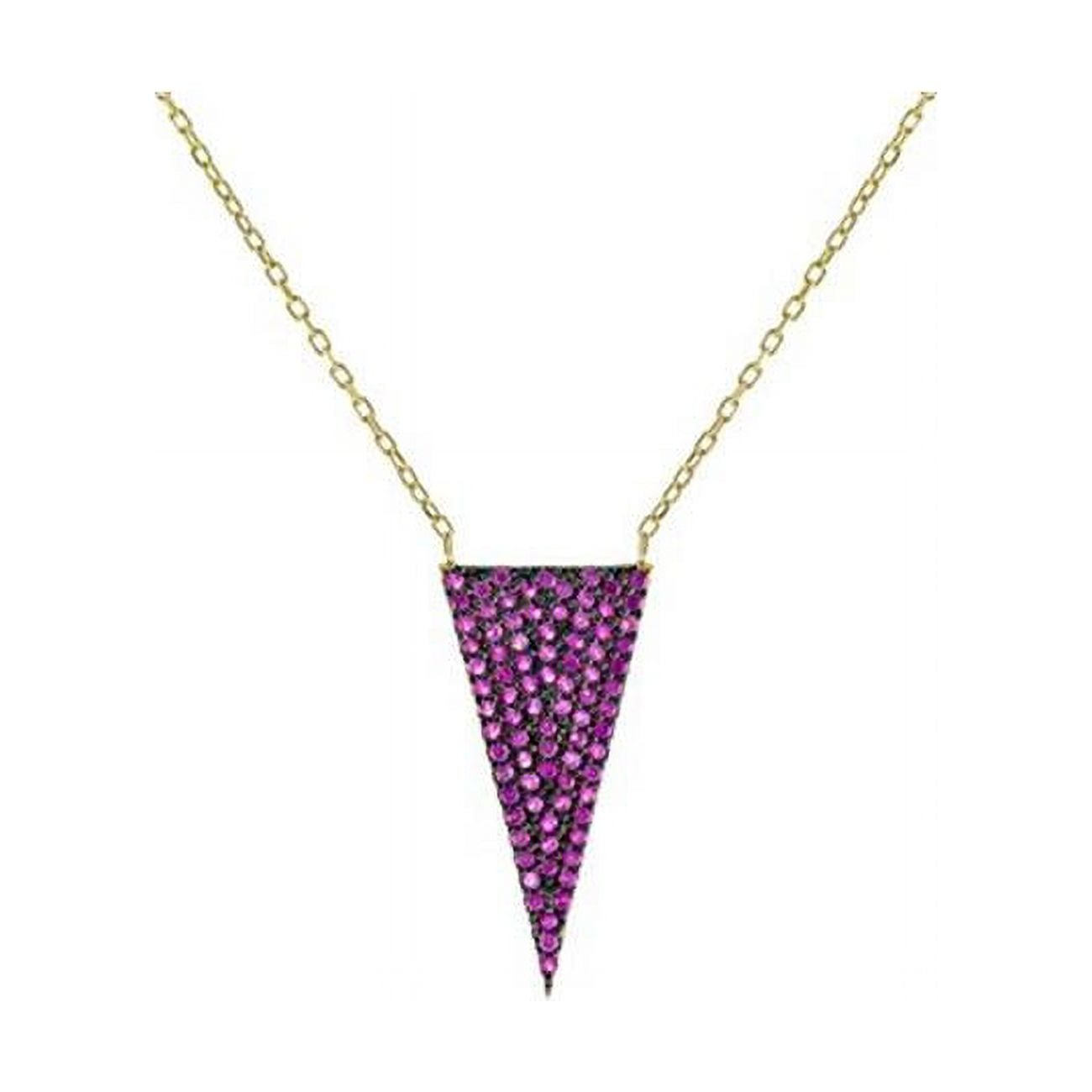 16 In. Plus 2 In. Extension Silver Gold Plated Isoceles Triangle Cubic Zirconia Pendant Necklace, Dark Pink