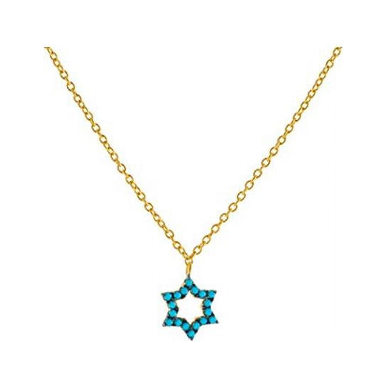 15.5 In. Plus 1.5 In. 14k Gold Plated Sterling Silver Nano Turquoise Cubic Zirconia Star Of David Pendant Necklace