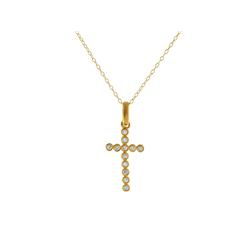 411389g 16 In. Gold Cubic Zibronic Crucifix Sterling Silver Necklace