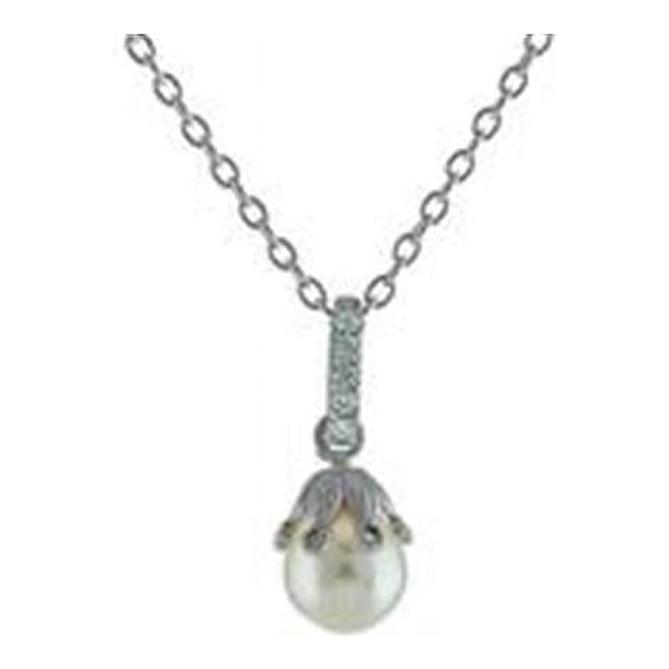 211387 16 In. Designer Sterling Silver Rice Pearl Flower Pendant