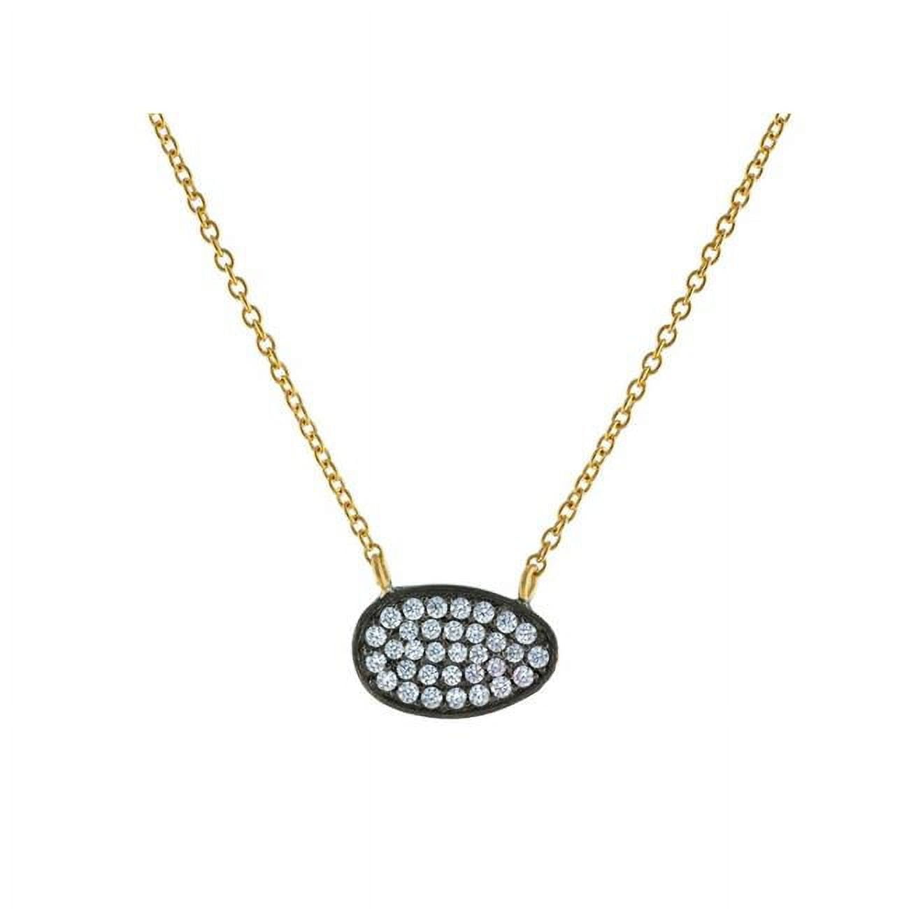 16 In. Plus 2 In. Extension Silver Black Rhodium & Gold Plated Chain, Cubic Zirconia Irregular Oval Shape Pendant Necklace