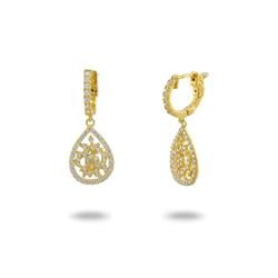 18k Gold Plated Sterling Silver Brilliant Cubic Zibronic Stone Pendant Huggie Earrings