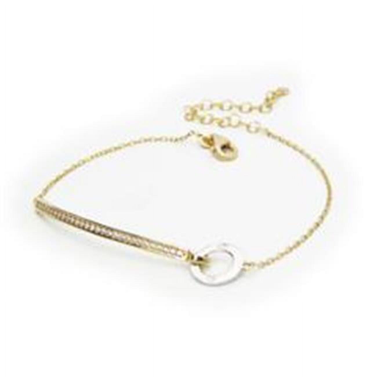 6.5 In. Plus 2 In. Extension Sterling Gold Plated Silver Cubic Zirconia Bar Thin Bracelet With Circle
