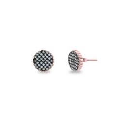 16 Mm Silver Pink Plated Diamond Pave Cubic Zirconia Disc Rhodium Earrings, Black
