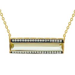 16 In. Plus 2 In. Extension Silver Gold Plated Horizontal Long Prisma Citrine Cubic Zirconia Bar Necklace Pave Frame