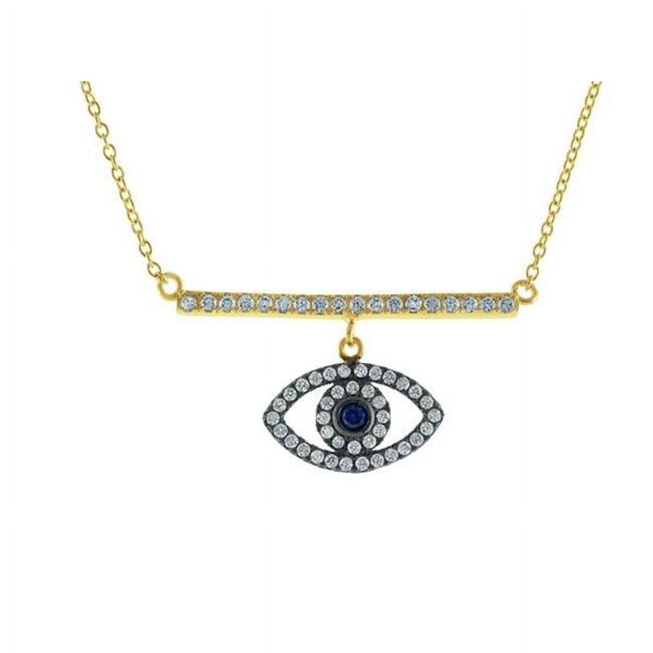 16 In. Plus 2 In. Extension Spiritual Cubic Zirconia Bar & Eye Gold Plated Sterling Silver Necklace