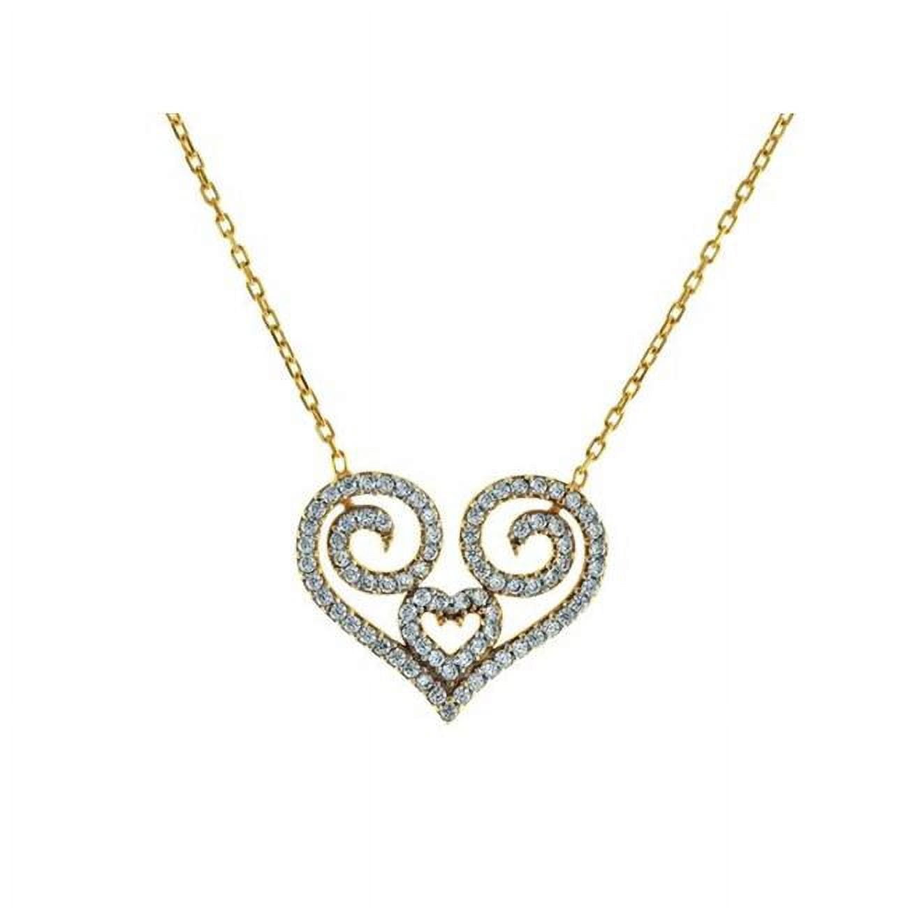16 In. Silver Gold Plated Cubic Zirconia Greca Heart Shape Necklace