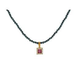 Silver Gold Plated Hematite & Square Pink Cubic Zirconia Charm Choker Necklace Earring Set