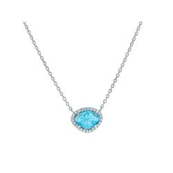 15.5 In. Platinum Plated Sterling Silver Natural Blue Jade & Cubic Zirconia Pendant Necklace